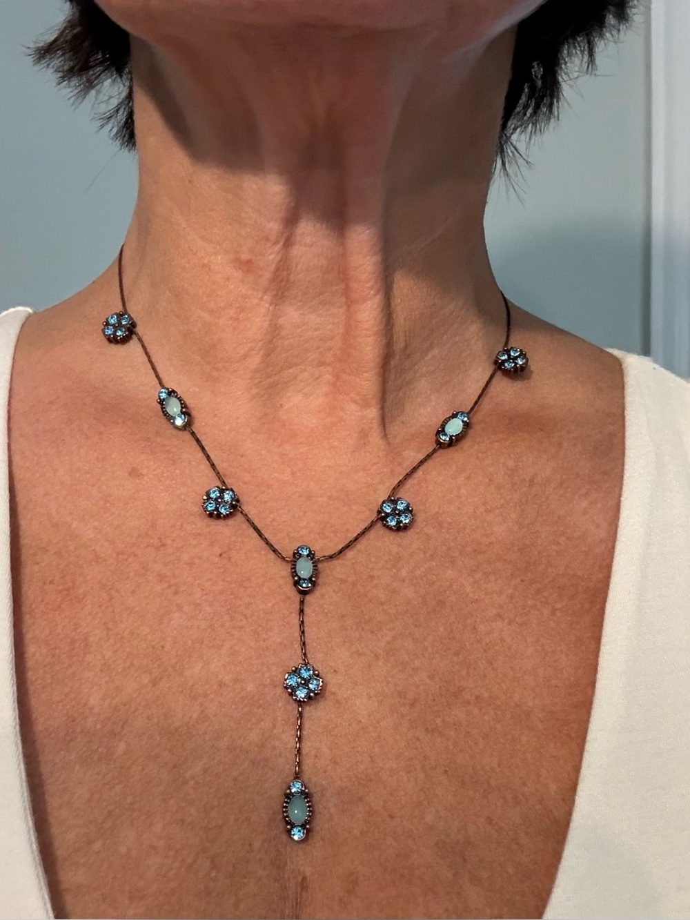 Delicate Blue Crystal Drop Lariat Necklace